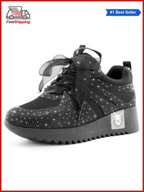 Glitter Rhinestone Sequin Platform Wedge Sneakers Lace-Up Wedding Bride
